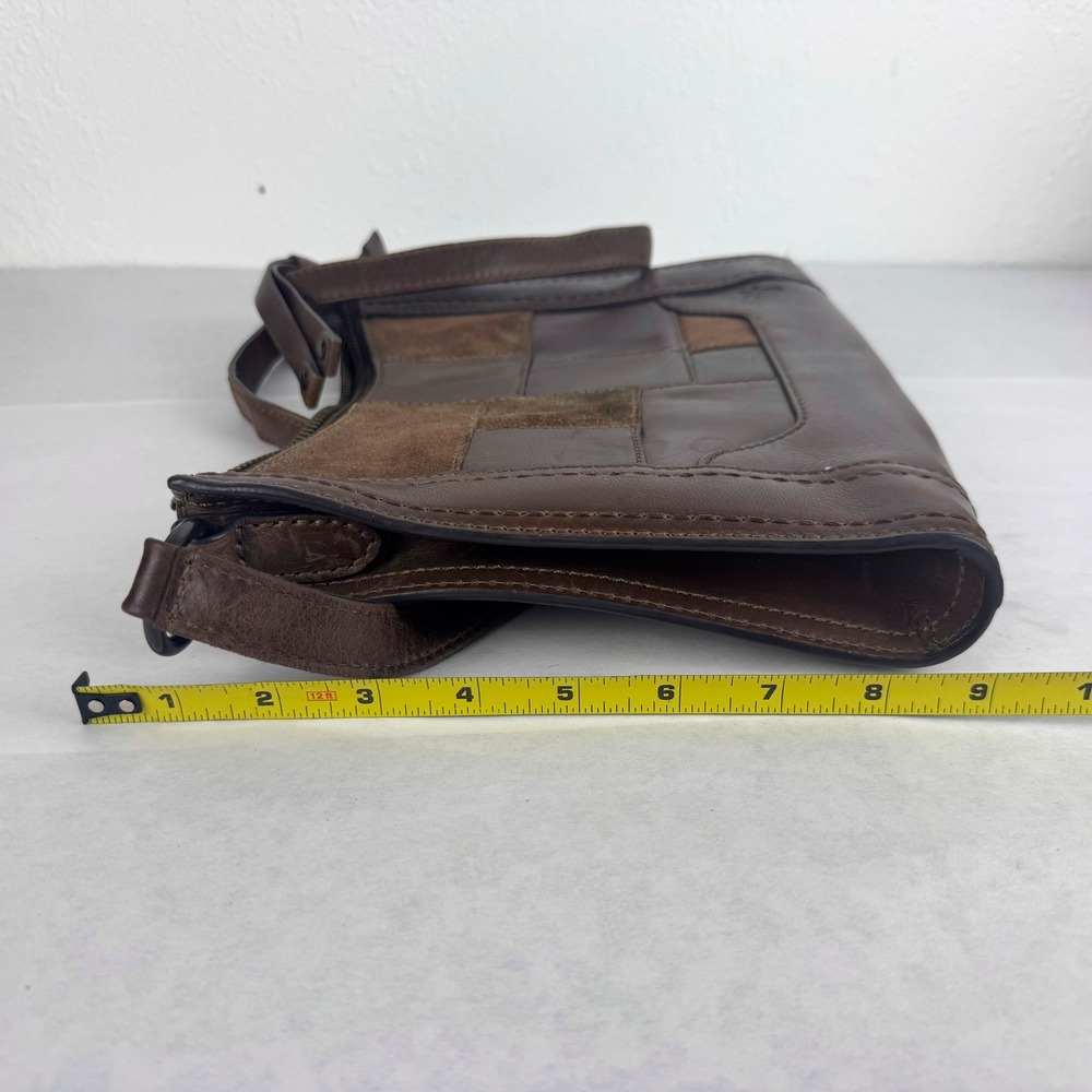 Frye Brown Leather Suede Patchwork Shoulder Bag Crossbody Boho Western Large - Picture 9 of 9